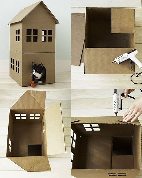 домик для кошки из коробки 